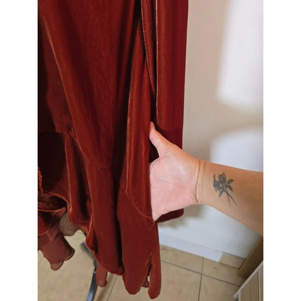 Free People Velvet Waterfall Duster Cardigan XS Rust Red asymmetrical high-low